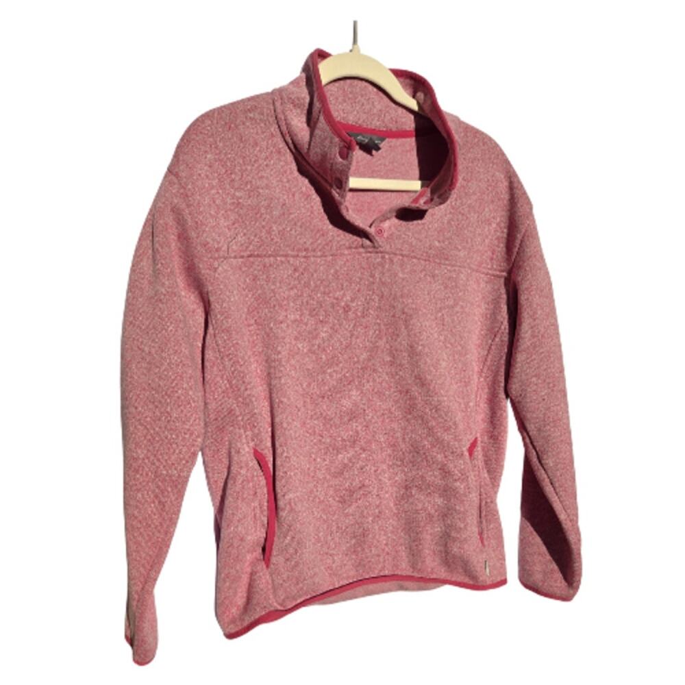 Eddie Bauer Women’s XL Pink Heather Snap Mock Neck Sweater Fleece Pullover